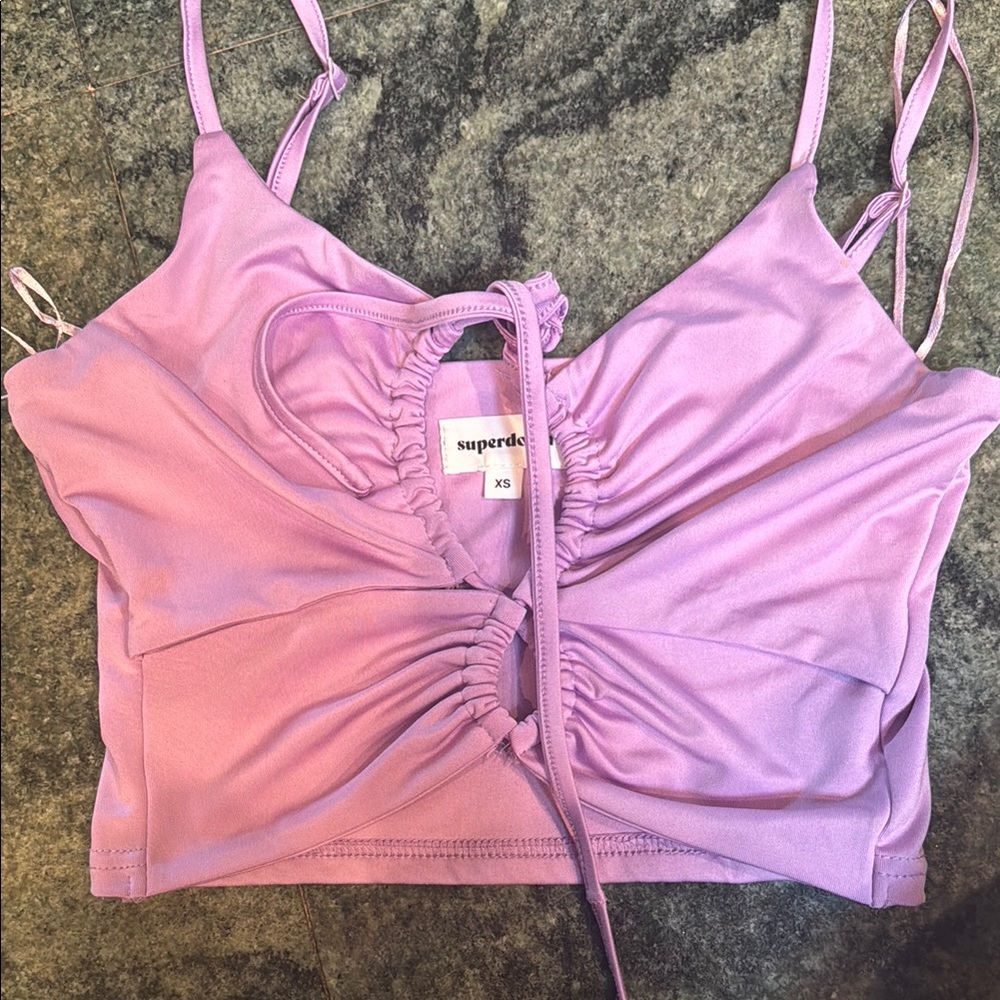 Superdown Lilac Ruched Crop Top